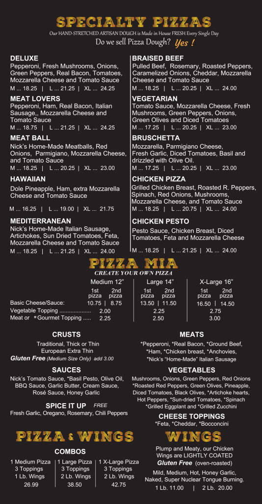 La Pizza Pasta menu.